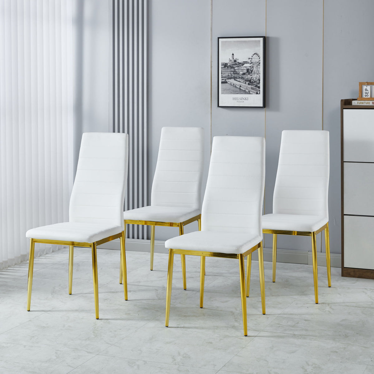 Dining Chair (Set of 4) - Gold / White