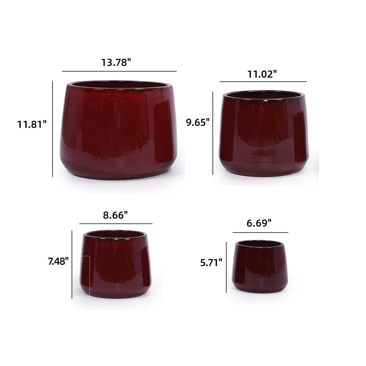 Maceta de 4 piezas, maceta para interiores y exteriores para patio, jardín o alféizares de ventana - Rojo Pasta de Frijol