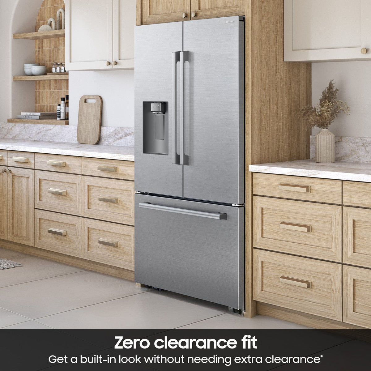 Samsung - Bespoke AI 24 cu. ft. Counter Depth 3-Door French Door Refrigerator with Zero Clearance Fit & Dual Auto Ice Maker - Stainless Steel