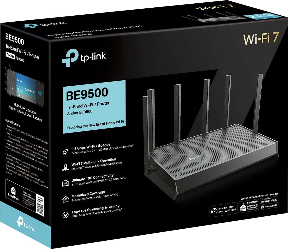 TP-Link - Archer BE9500 Tri-Band Wi-Fi 7 Router plus 1 Year of HomeShield Premium Service - Black