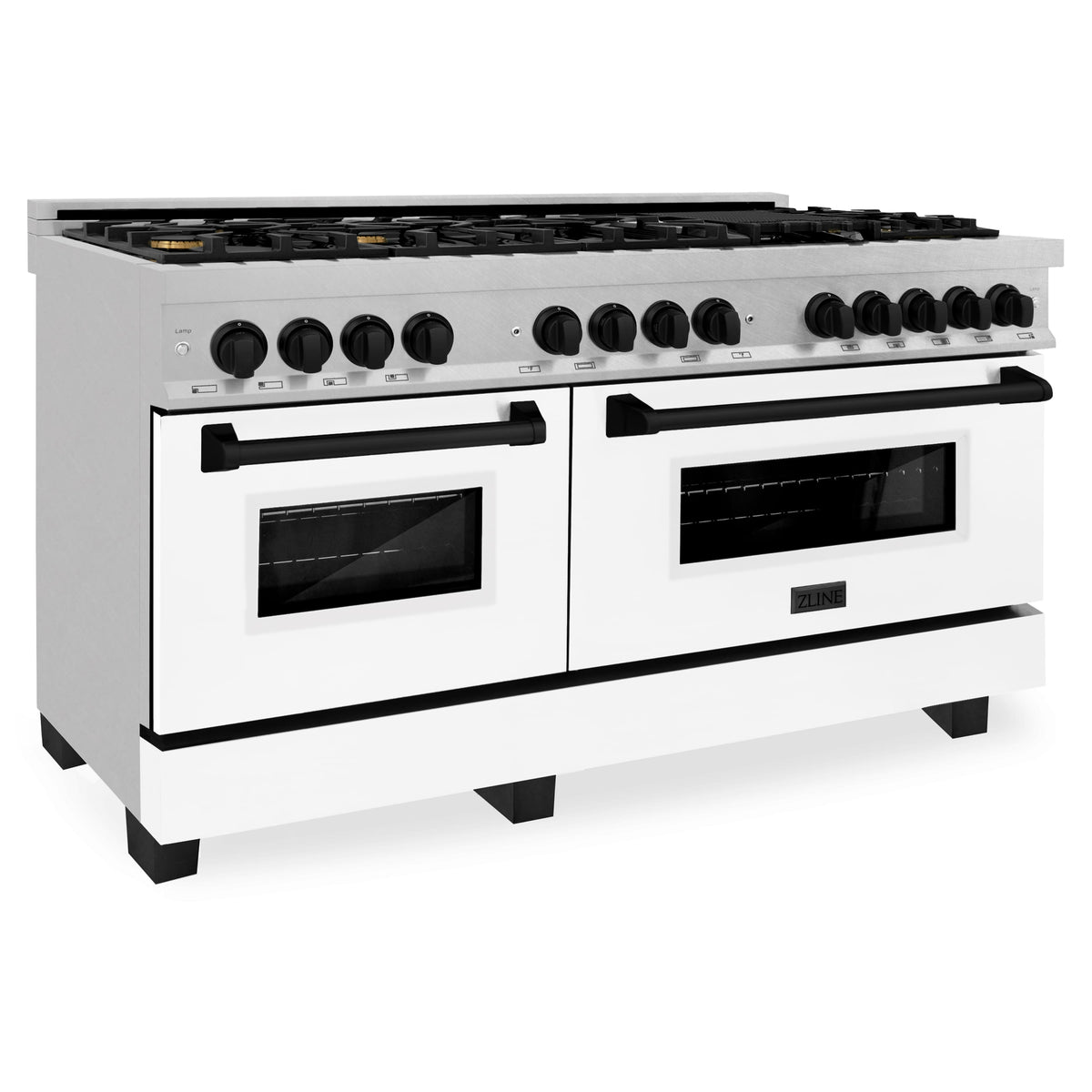 ZLINE - 60 in. Wide 8 Burner Autograph Legacy Dual Fuel Range in Satin Steel w/ White & Black Accents (RASZ-WM-60-MB) - Stainless Steel