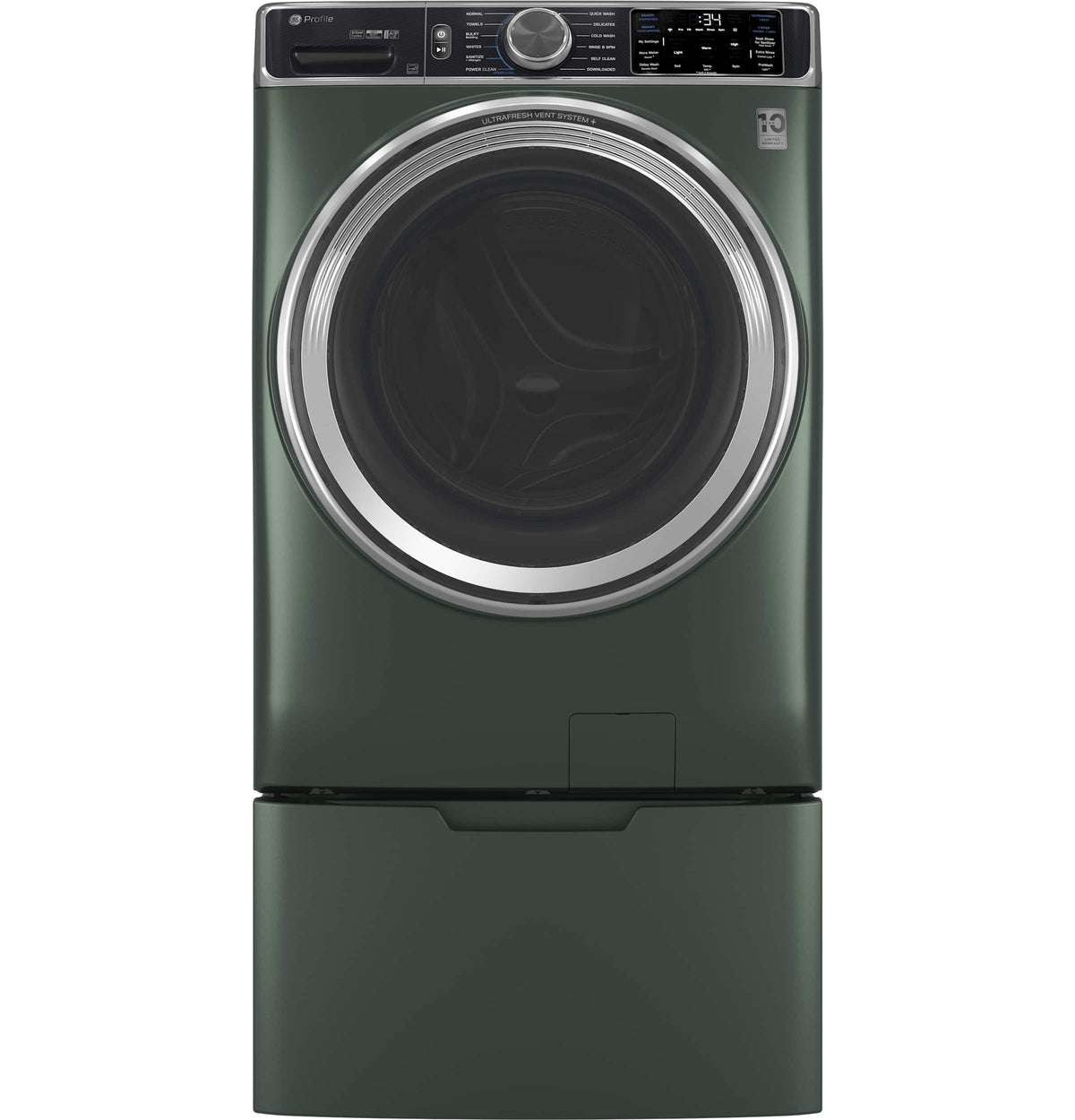 GE Profile - 5.5 Cu. Ft. High Efficiency Stackable Smart Front Load Washer with Steam and UltraFresh Vent System+ With OdorBlock - Jade Green