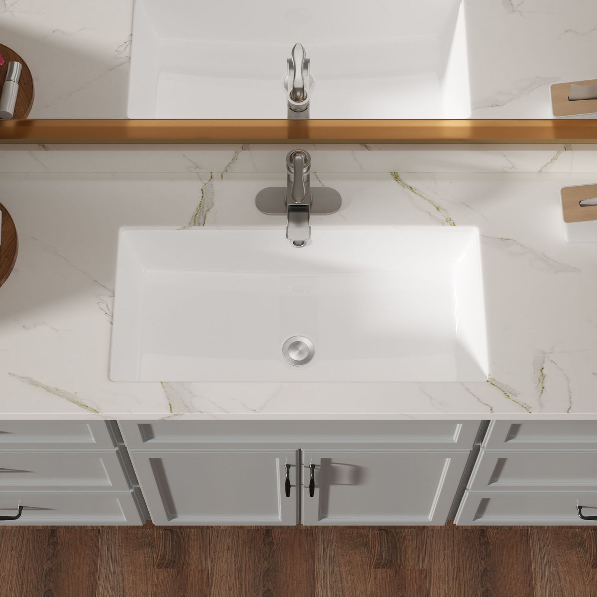 Modern Rectangular Undermount Bathroom Sink With Overflow Ceramic