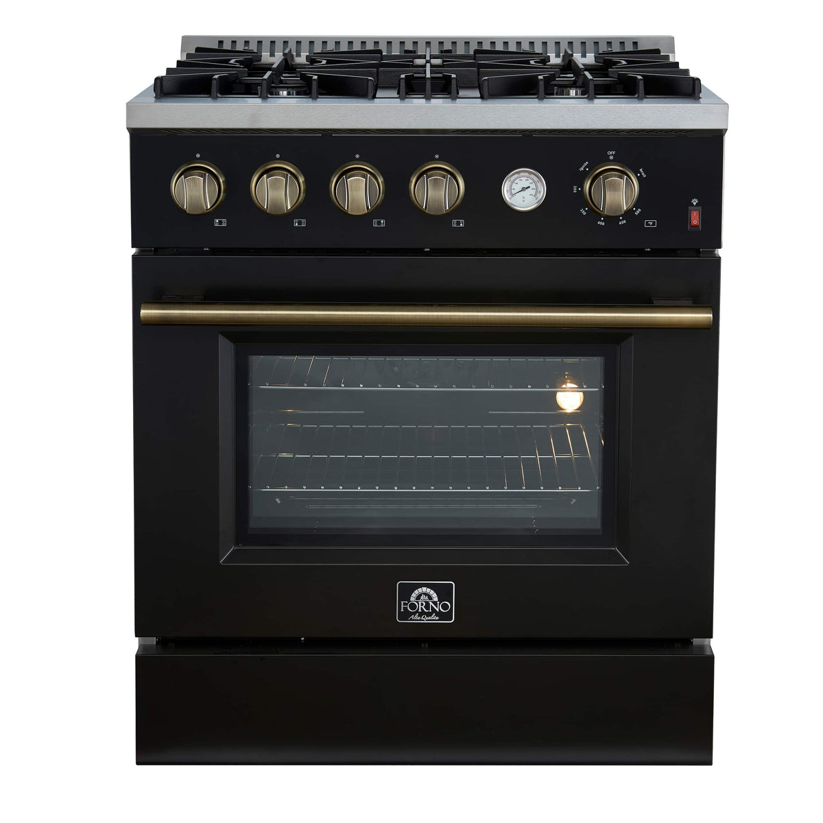 Forno Appliances - 30 in. Wide 4 burner Marco 4.32 Cu. Ft. Freestanding Gas Convection Range with Dual Ring Burner - Black