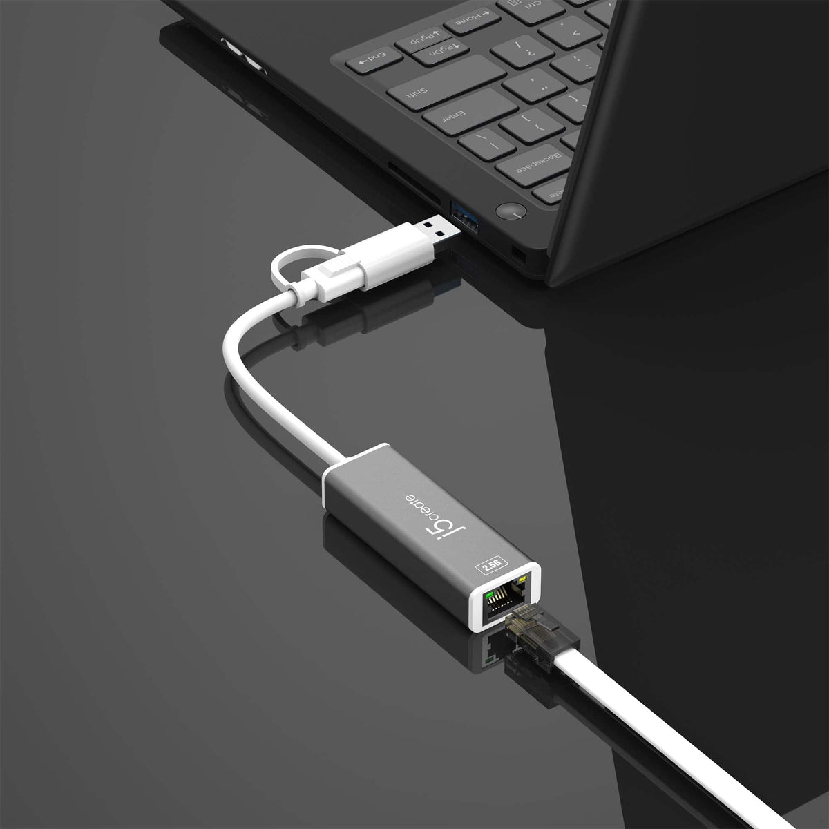 j5create - USB-C® to 2.5 Gigabit Ethernet Adapter, with 3.93" cable - Space Gray