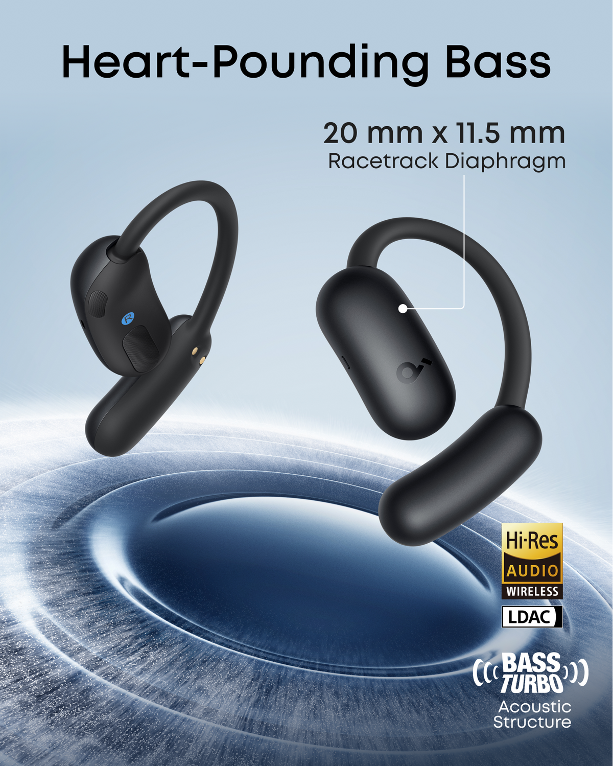 Soundcore - by Anker AeroFit 2 Open-Ear Headphones with Adjustable Ear Hooks - Black