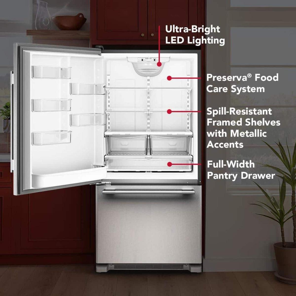 KitchenAid - 22 Cu. Ft. 33-Inch Standard-Depth Bottom Mount Refrigerator with Left Door Swing - Stainless Steel