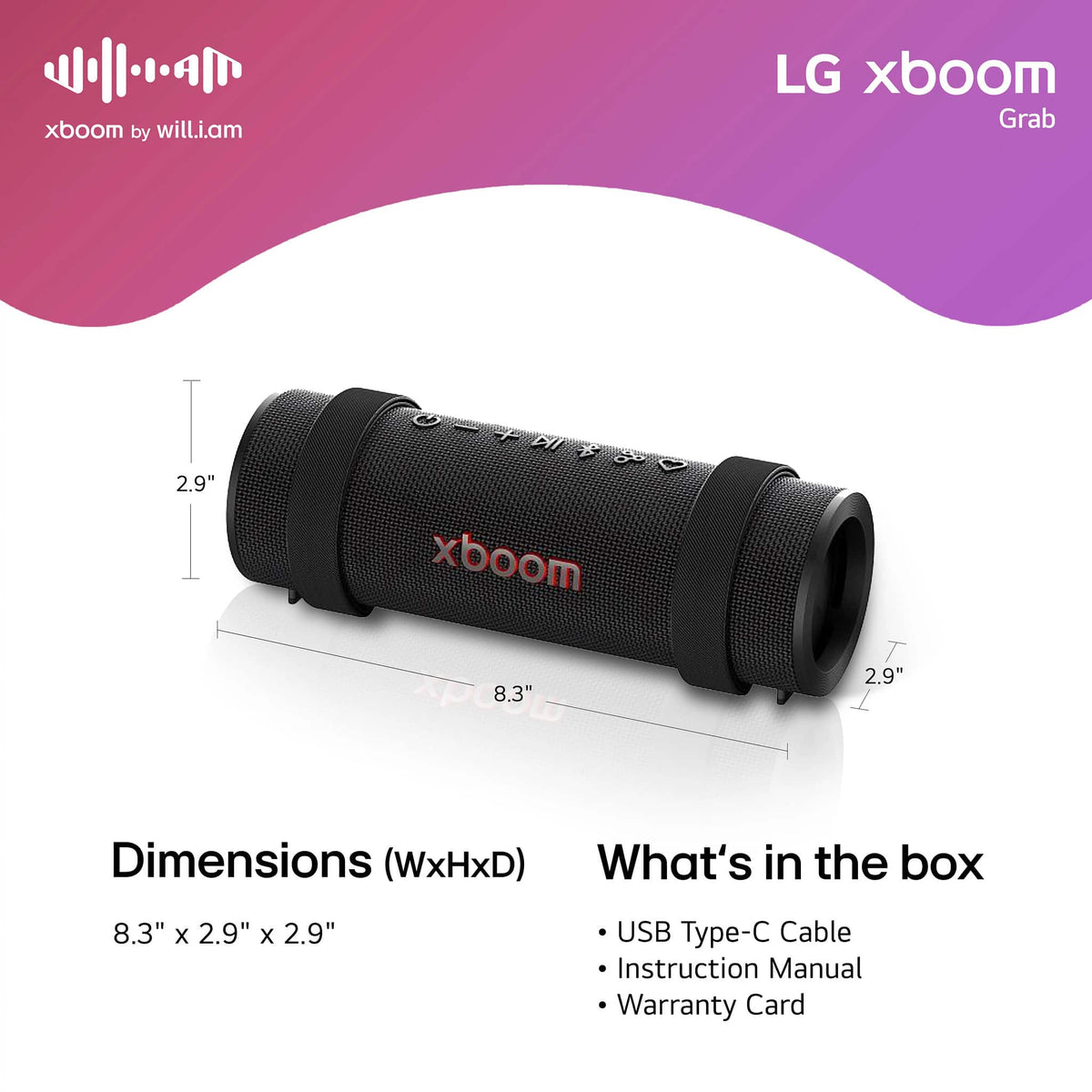 LG - xboom Grab Portable Bluetooth Speaker - Black