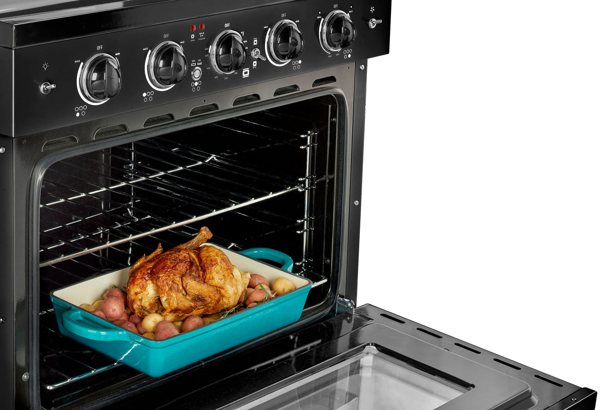 Unique Appliances - 30 in. Wide 5 Elements Classic Retro 3.9 Cu. Ft. Freestanding Electic Convection Range with Glass Top and Storage Drawer - Midnight Black