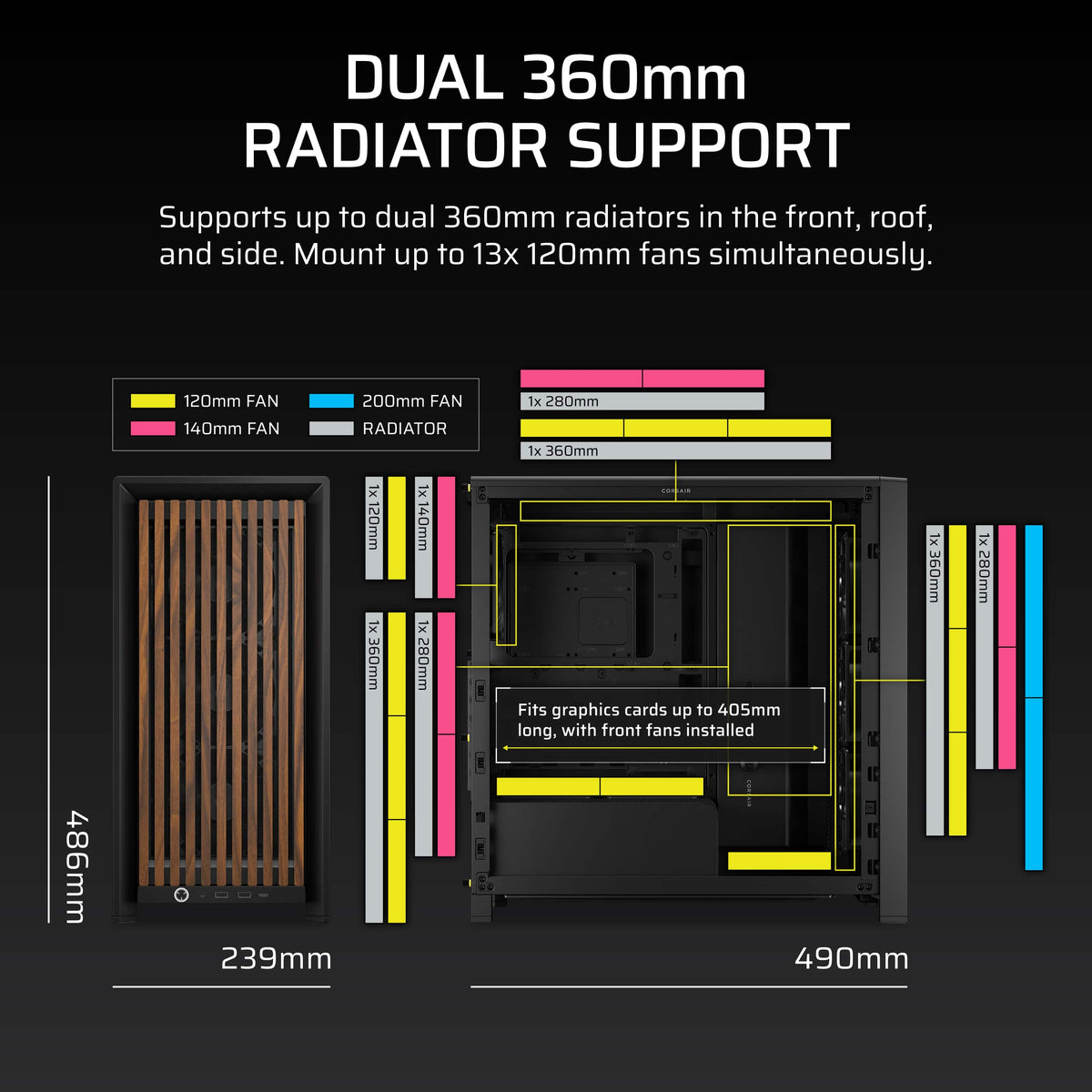 CORSAIR - FRAME 4000D WOOD RS Modular High Airflow Mid-Tower PC Case - Black & Walnut
