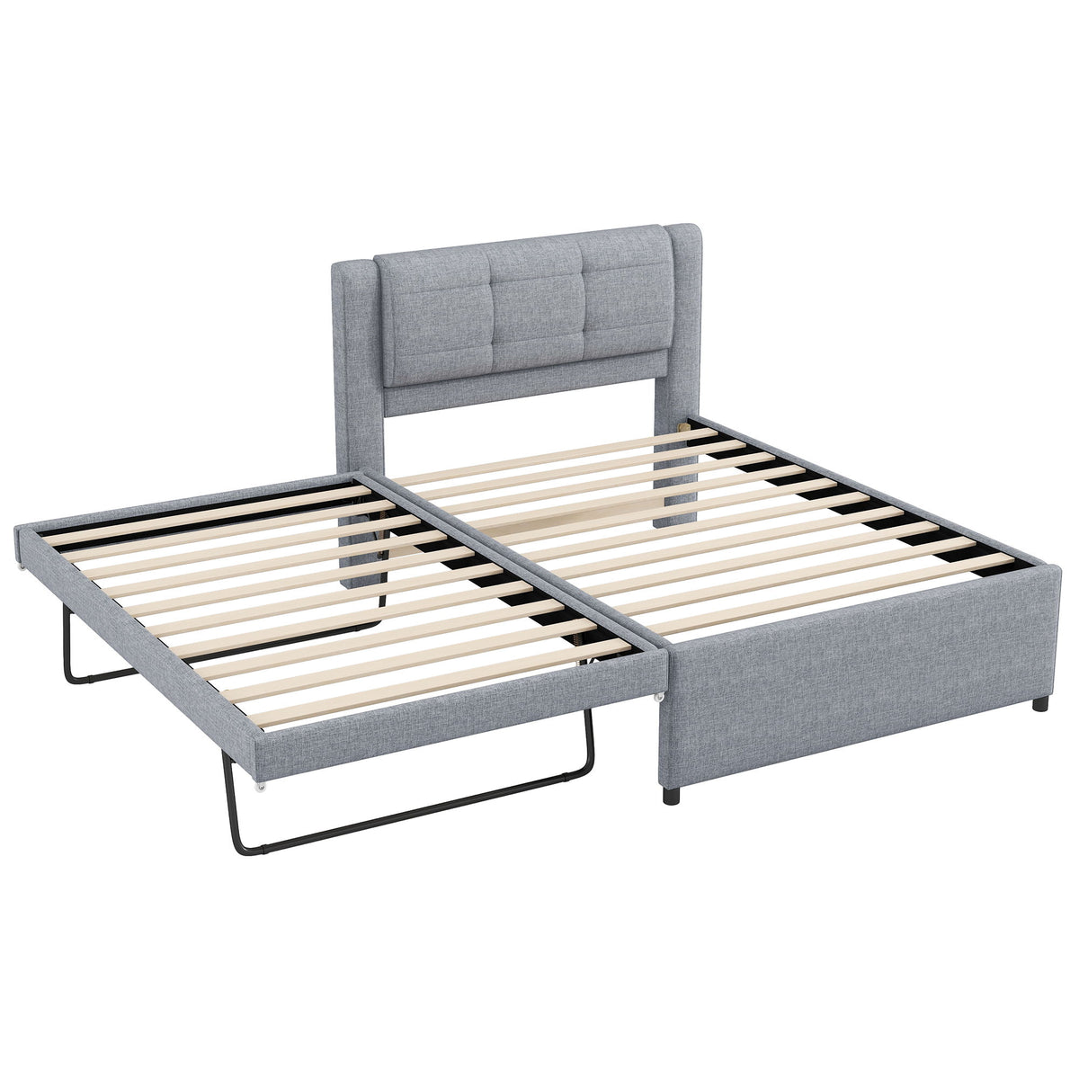 Cama tapizada tipo plataforma con cama nido multifuncional