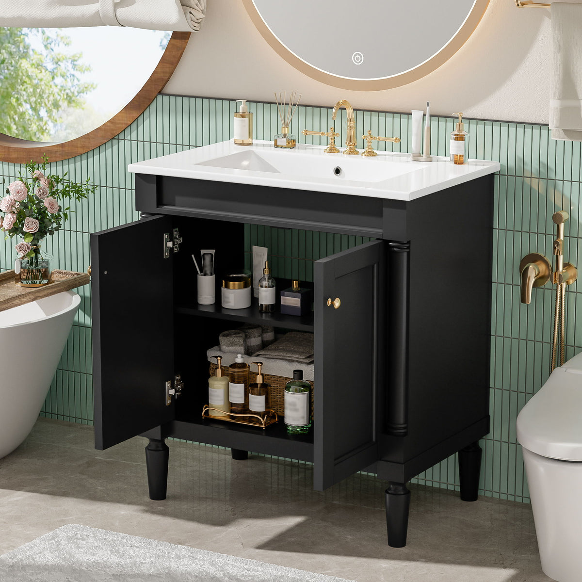 Mueble de baño con lavabo, puertas de cierre suave, armario de almacenamiento