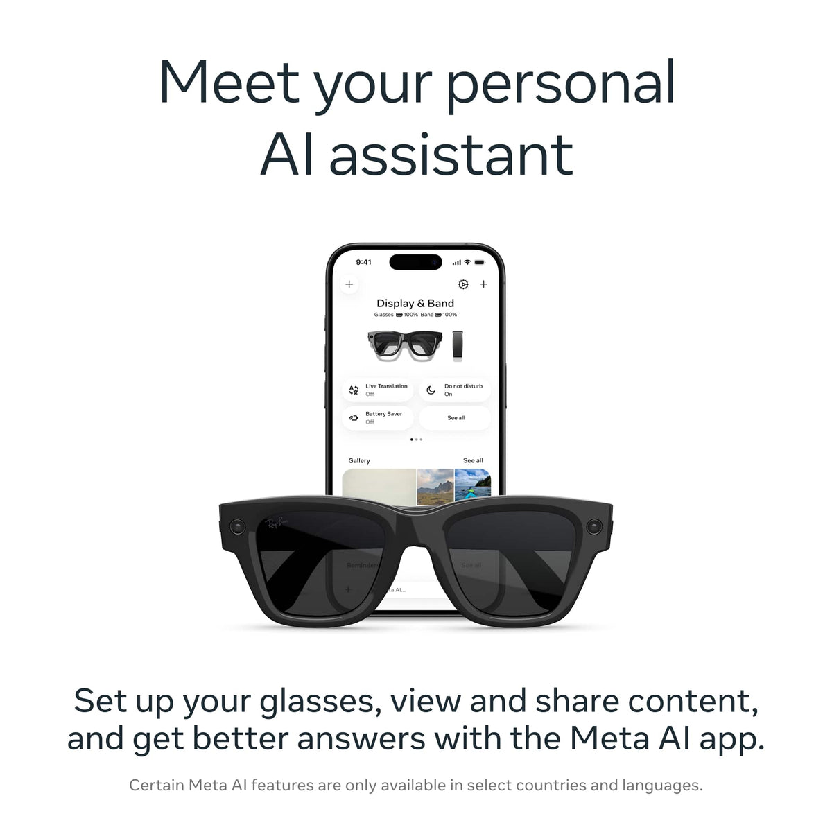 Meta - Ray-Ban Display & Neural Band | AI glasses with in-lens display - Shiny frame, large - band size 1 - Black