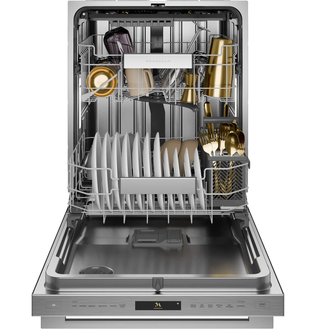 Monogram - 24" Top Control Smart Built-In Stainless Steel Tub Dishwasher w/ Adjustable 3rd Rack, 37 dBA, and Advanced Water System - Stainless Steel
