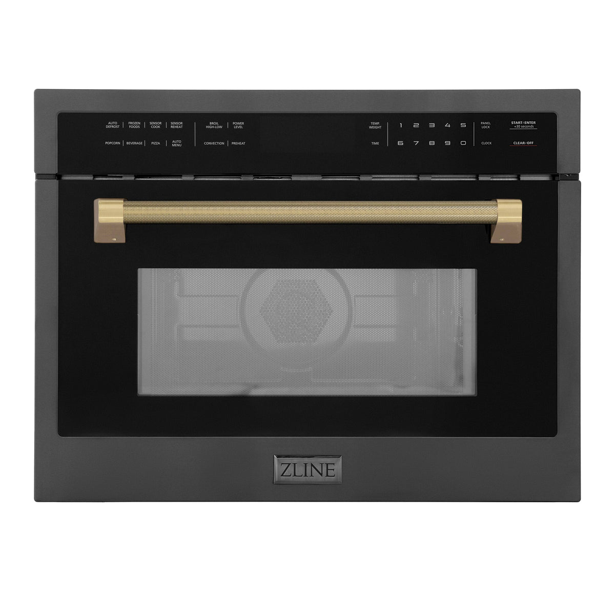 ZLINE - Autograph 24 in. 1.6 cu ft. Built-in Convection Microwave Oven in Black Stainless and Champagne Bronze Helix Handle - Black Stainless Steel