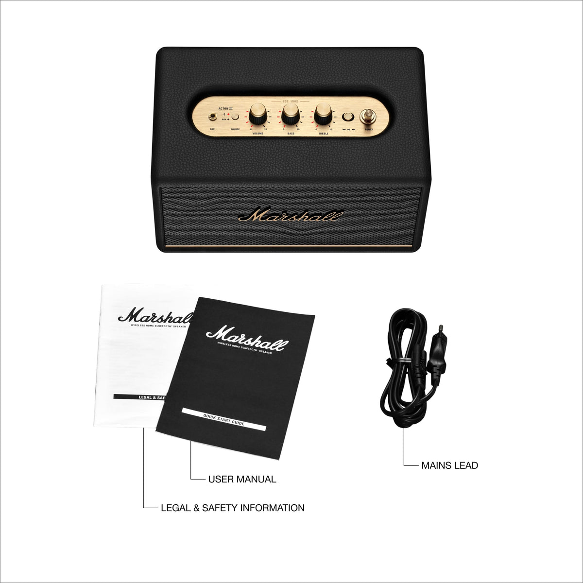 Marshall - Acton III Bluetooth Home Speaker with Bass / Treble / Volume Controls and 3.5 mm Auxiliary Input - Black