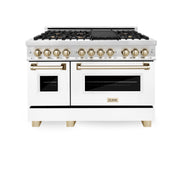 ZLINE - 48 in. Wide 8 Burner Autograph Legacy Dual Fuel Range in White & Gold Accents (RAZ-WM-48-G) - Stainless Steel