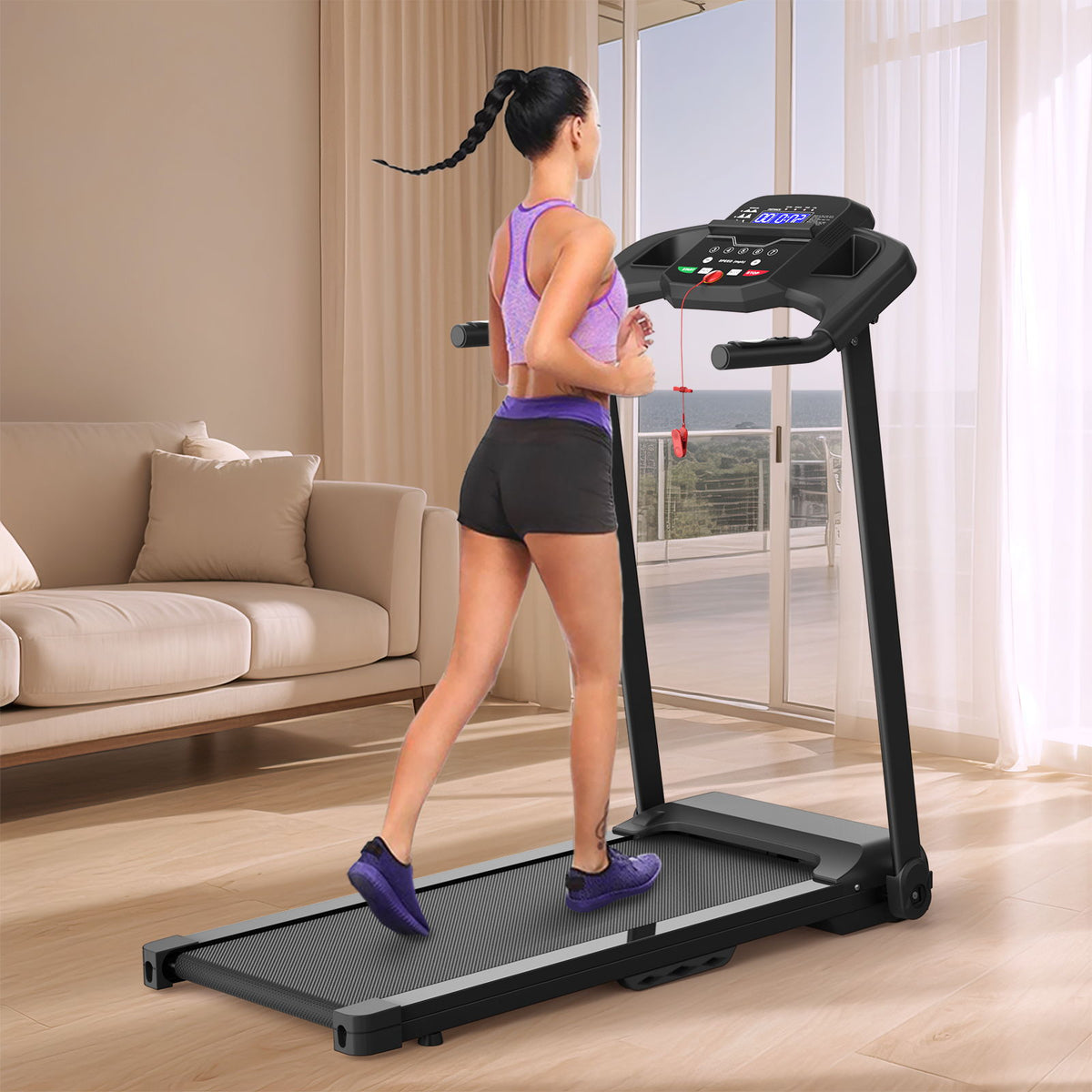 Cinta de correr plegable de 2,5 HP eléctrica para el hogar - Negra