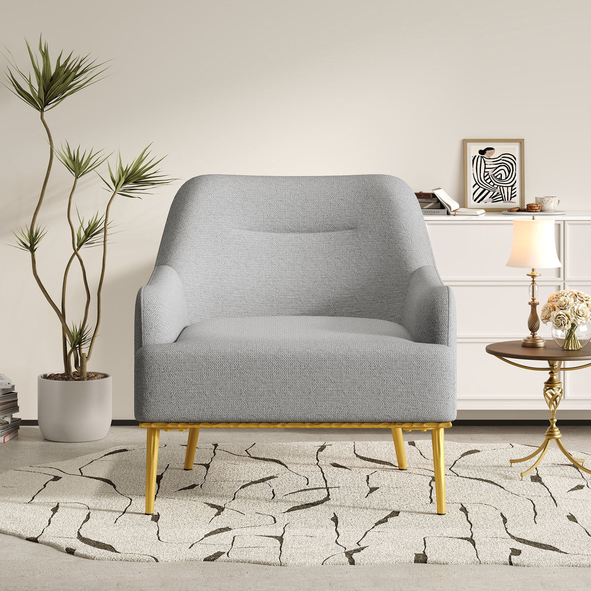Modern Elegance Accent Chair With Curved Backrest