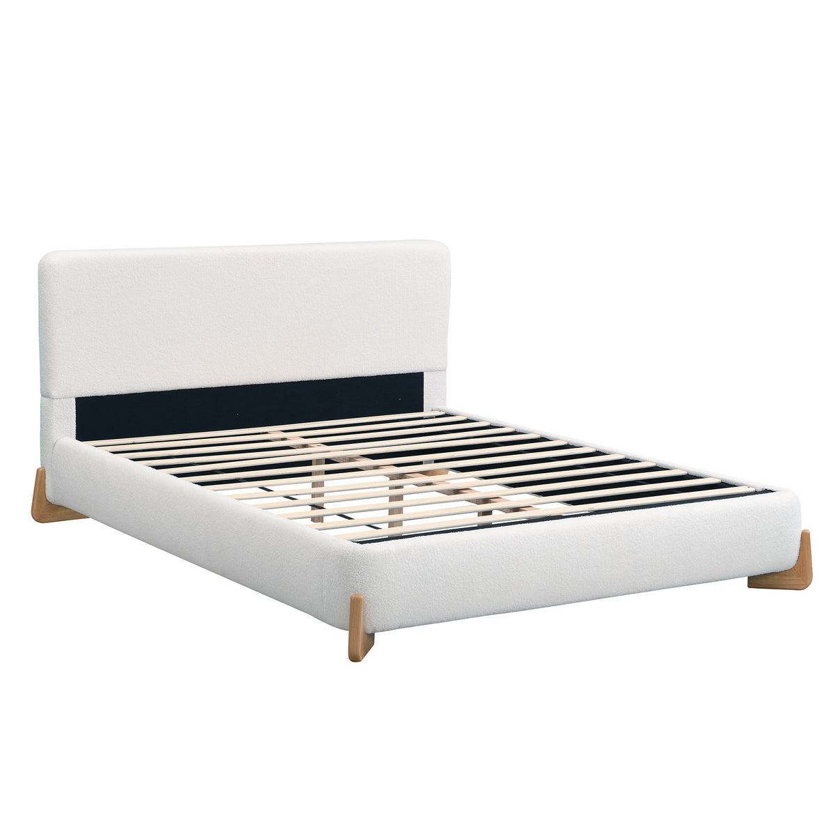 Cama tapizada tamaño queen con soporte de listones - Blanca