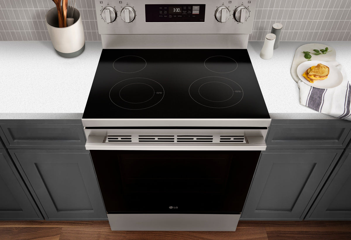 LG - 30-in Wide 6.3 Cu. Ft. Freestanding Electric Convection Smart Range with 4 Elements, Air Fry and WideView Window - Stainless Steel