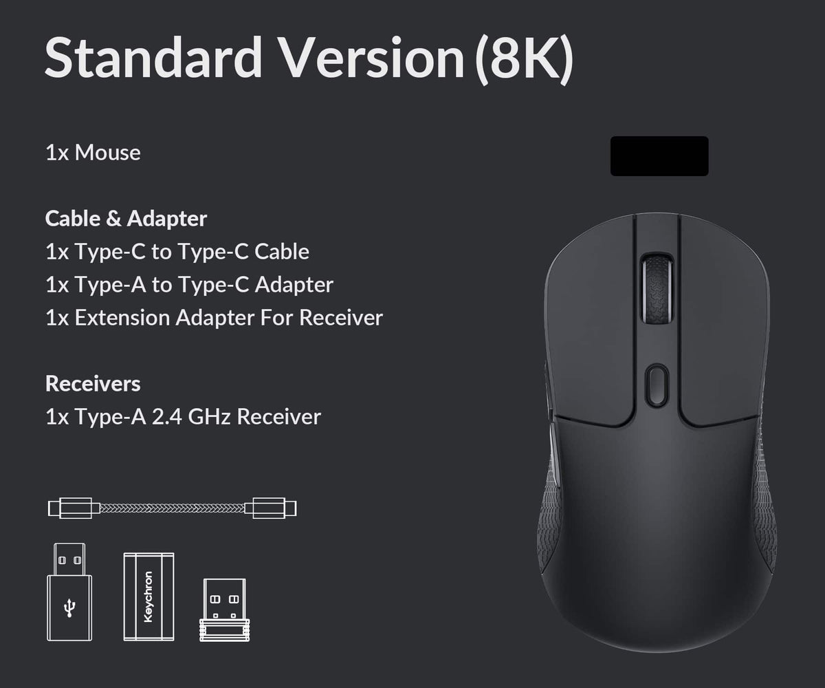 Keychron - M3 Wireless Bluetooth Laser Gaming Mouse with 8K Polling Rate - Wired - Black