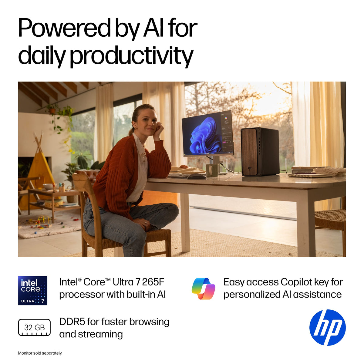 HP - OmniDesk Desktop - Intel Core Ultra 7 265F 2025 - 32GB Memory - NVIDIA GeForce RTX 5060 - 1TB SSD - Dark Wood