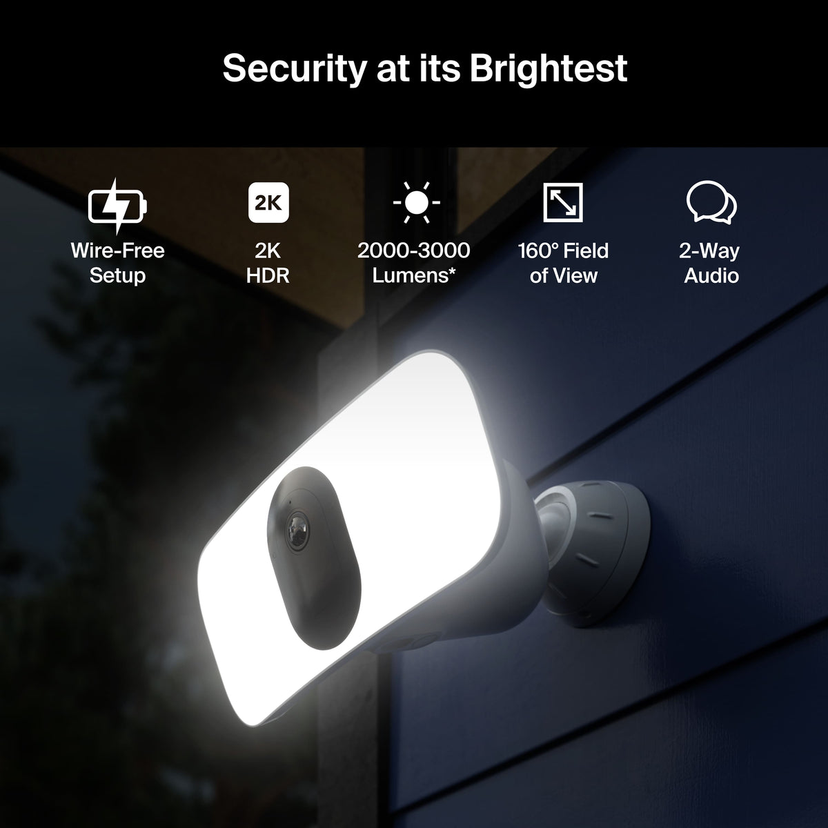 Arlo - Pro 3 Wireless Floodlight Security Camera 2K HDR - 2000-3000 Lumens, Rechargeable Battery, 1-Cam - White