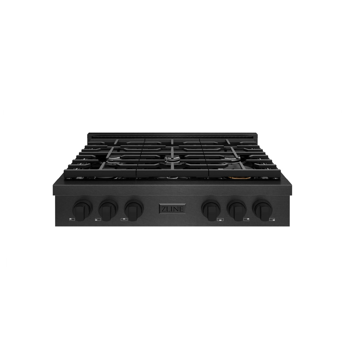 ZLINE - 36 in. Wide 6 Burner Paramount Gas Rangetop  and Porcelain Cooktop in Black Satin Steel (SRTBS-36) - Black Satin Stainless Steel
