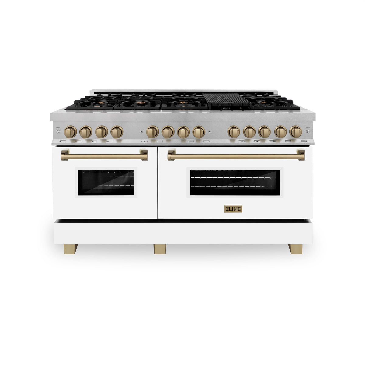 ZLINE - 60 in. Wide 8 Burner Autograph Legacy Dual Fuel Range in Satin Steel w/ White & Bronze Accents (RASZ-WM-60-CB) - Stainless Steel