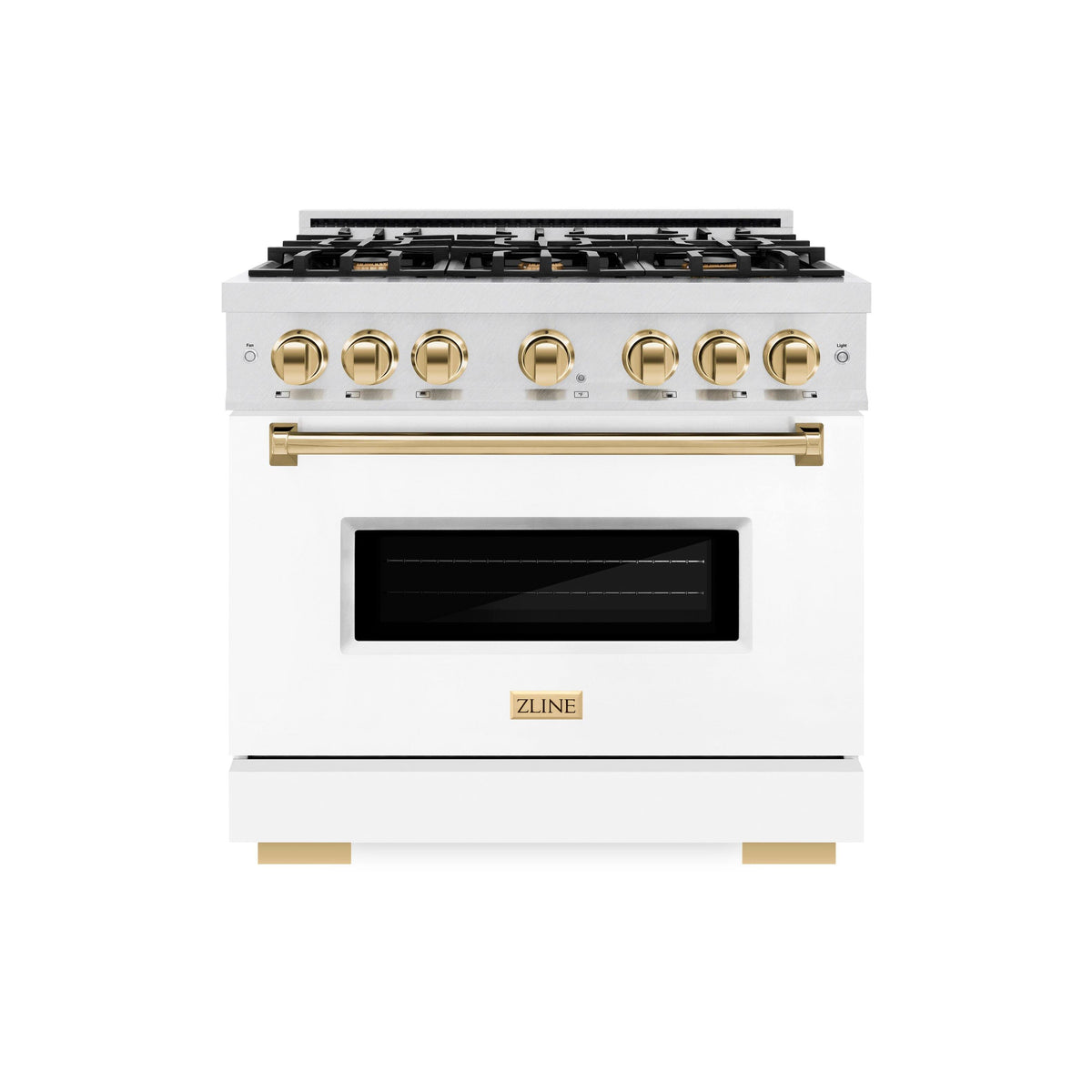 ZLINE - 36 in. Wide 6 Burner Autograph Classic Dual Fuel Range with White and Gold Accents (CDRSZ-WM-36-G) - White