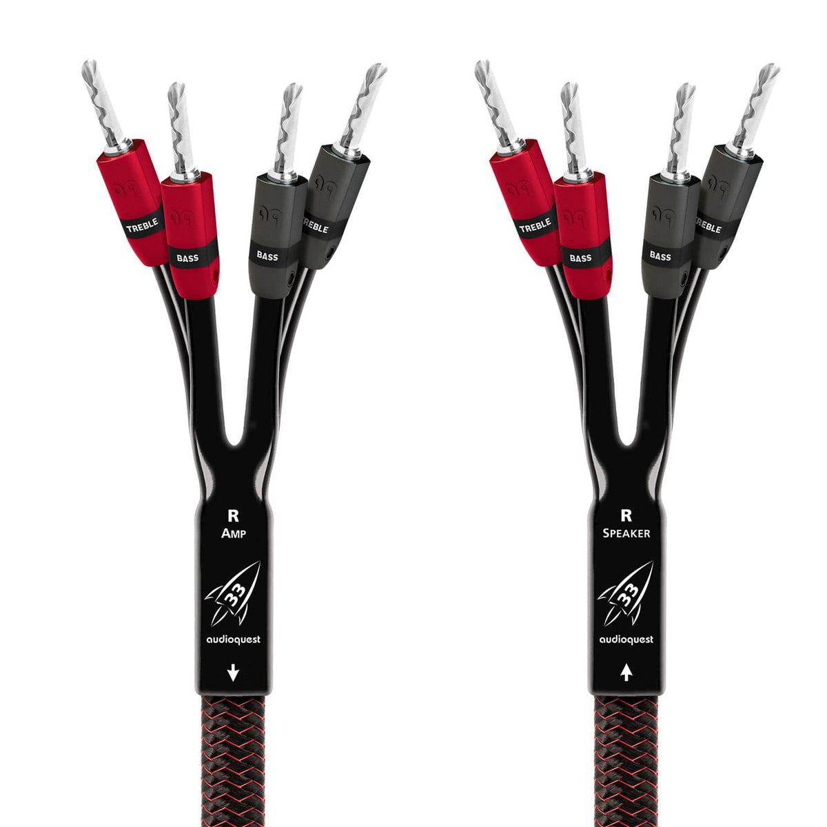 AudioQuest - Rocket 33 10' Single BiAmp Speaker Cable with Banana > Banana SureGrip 300 Connectors - Red on Black