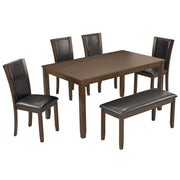 Juego de comedor de 6 piezas con mesa, banco y sillas para comedor - Nogal oscuro