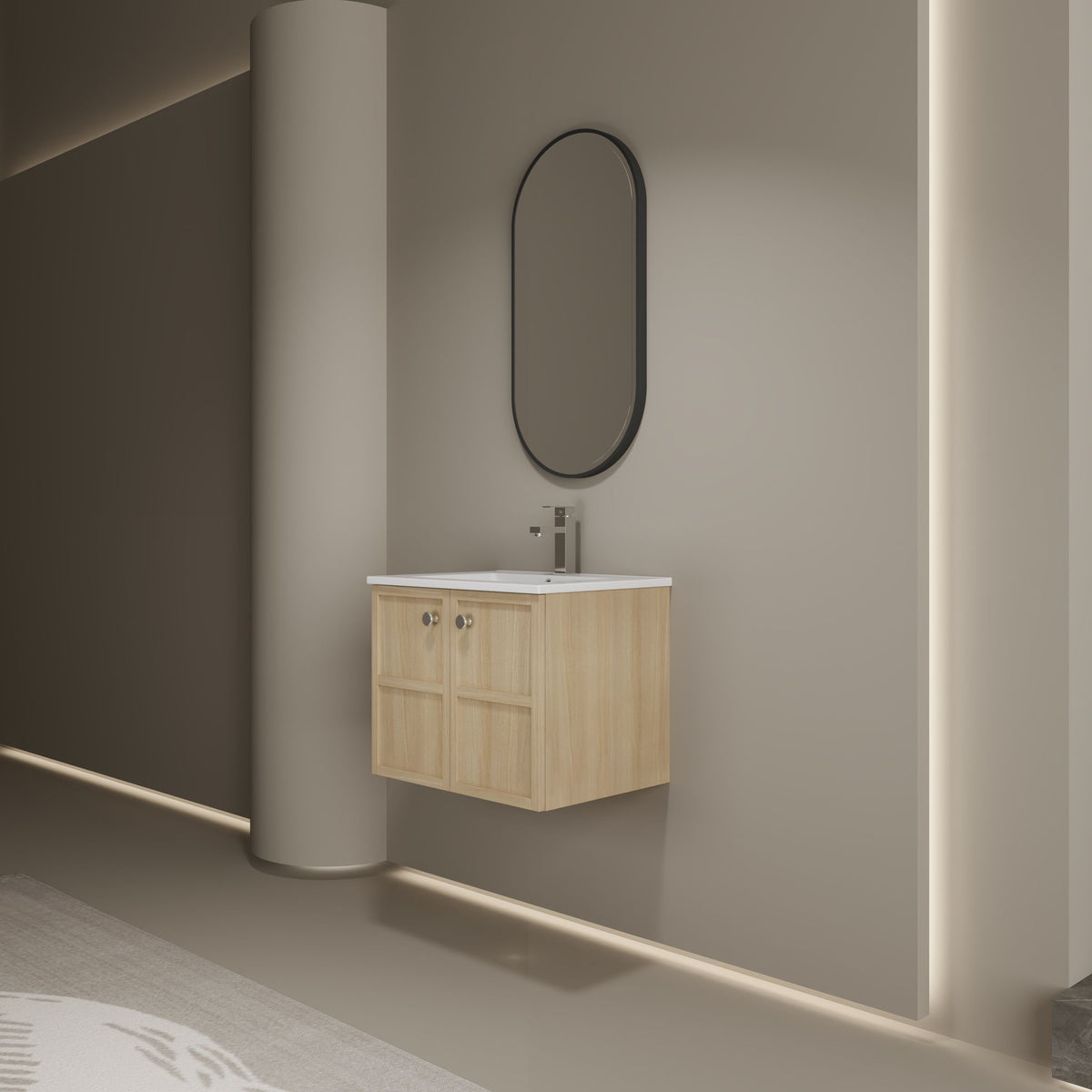 Lavabo de baño suspendido con fregadero de cerámica y 2 puertas de cierre suave