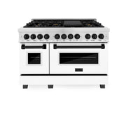 ZLINE - 48 in. Wide 8 Burner Autograph Legacy Dual Fuel Range in Satin Steel w/ White & Black Accents (RASZ-WM-48-MB) - Stainless Steel