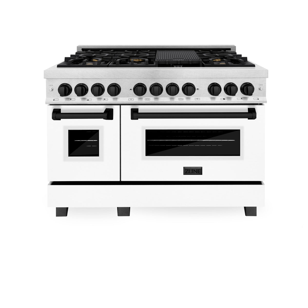 ZLINE - 48 in. Wide 8 Burner Autograph Legacy Dual Fuel Range in Satin Steel w/ White & Black Accents (RASZ-WM-48-MB) - Stainless Steel