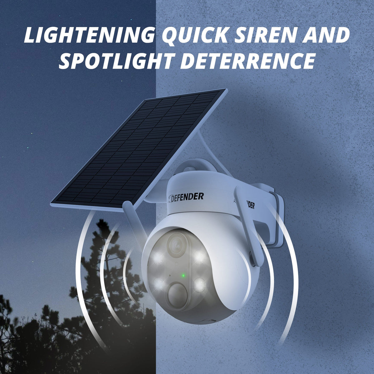 Defender - Solar Powered 4K AI Everwatch Wireless Security PTZ Camera with 3W Solar Panel, AI Detection, 2 Pack - White