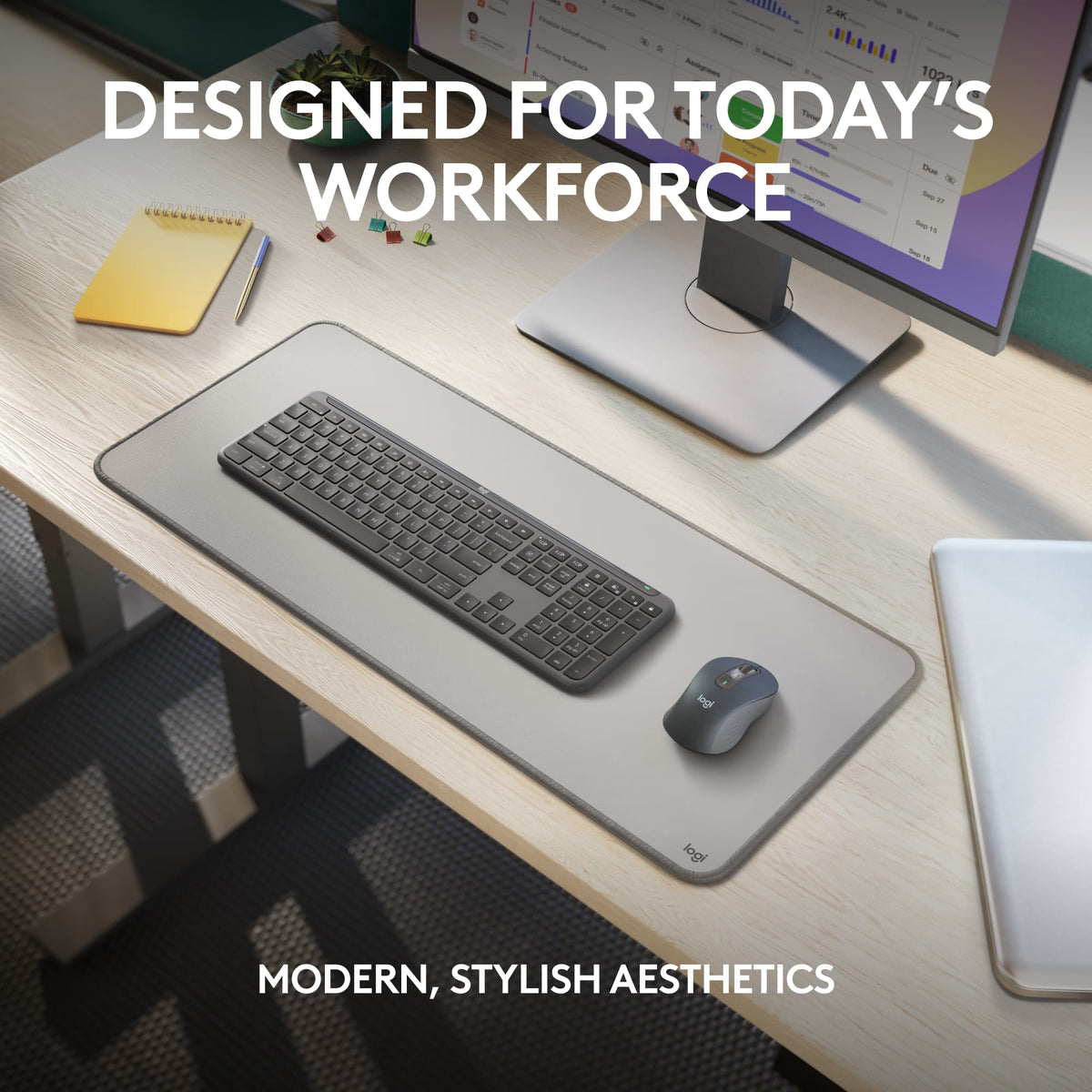Logitech - Signature Slim MK955 For Business Full-Size Wireless Scissor Keyboard and Mouse Bundle With Quiet Typing & Clicking - Graphite