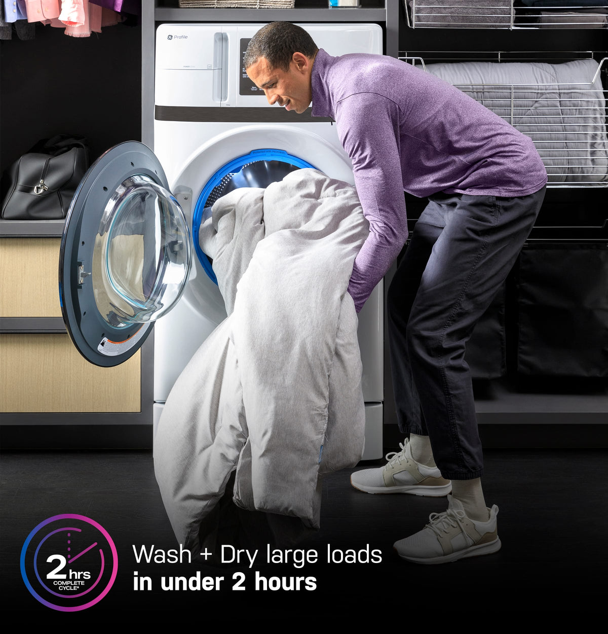 GE Profile - UltraFast 4.6 Cu. Ft. High-Efficiency Smart Front Load Washer and Electric Dryer Combo with Steam and Ventless Heat Pump - White