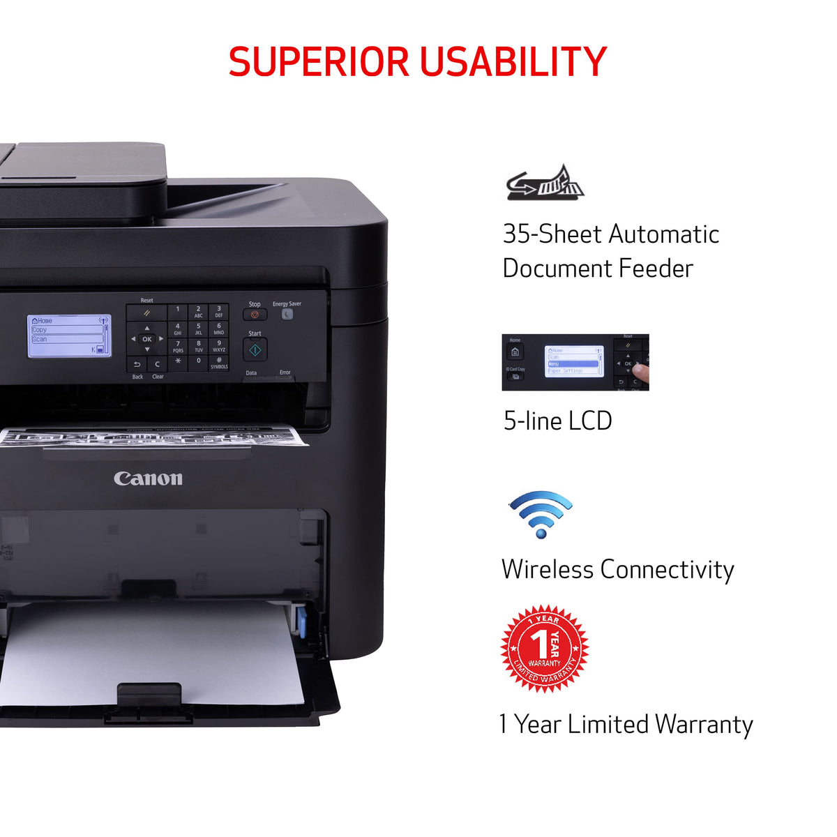 Canon - imageCLASS MF273dw Wireless Black-and-White All-In-One Laser Printer - Black