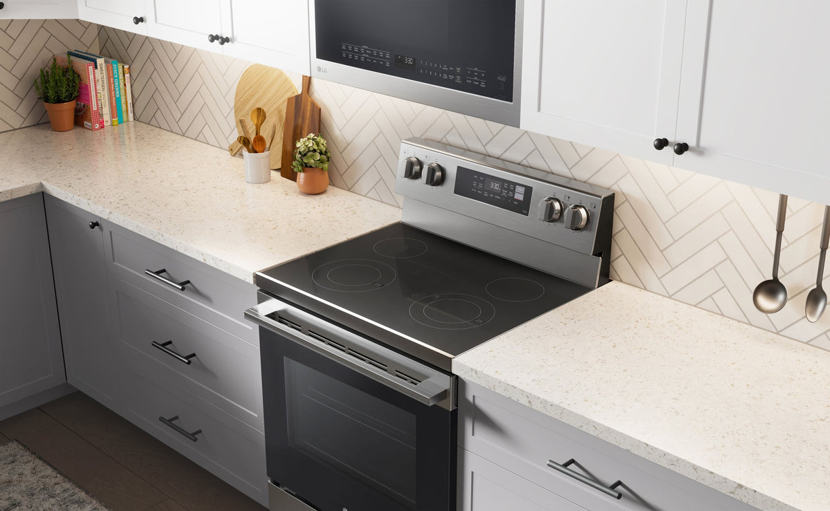 LG - 30-in Wide 6.3 Cu. Ft. Freestanding Electric Convection Smart Range with 4 Elements, Air Fry and WideView Window - Stainless Steel