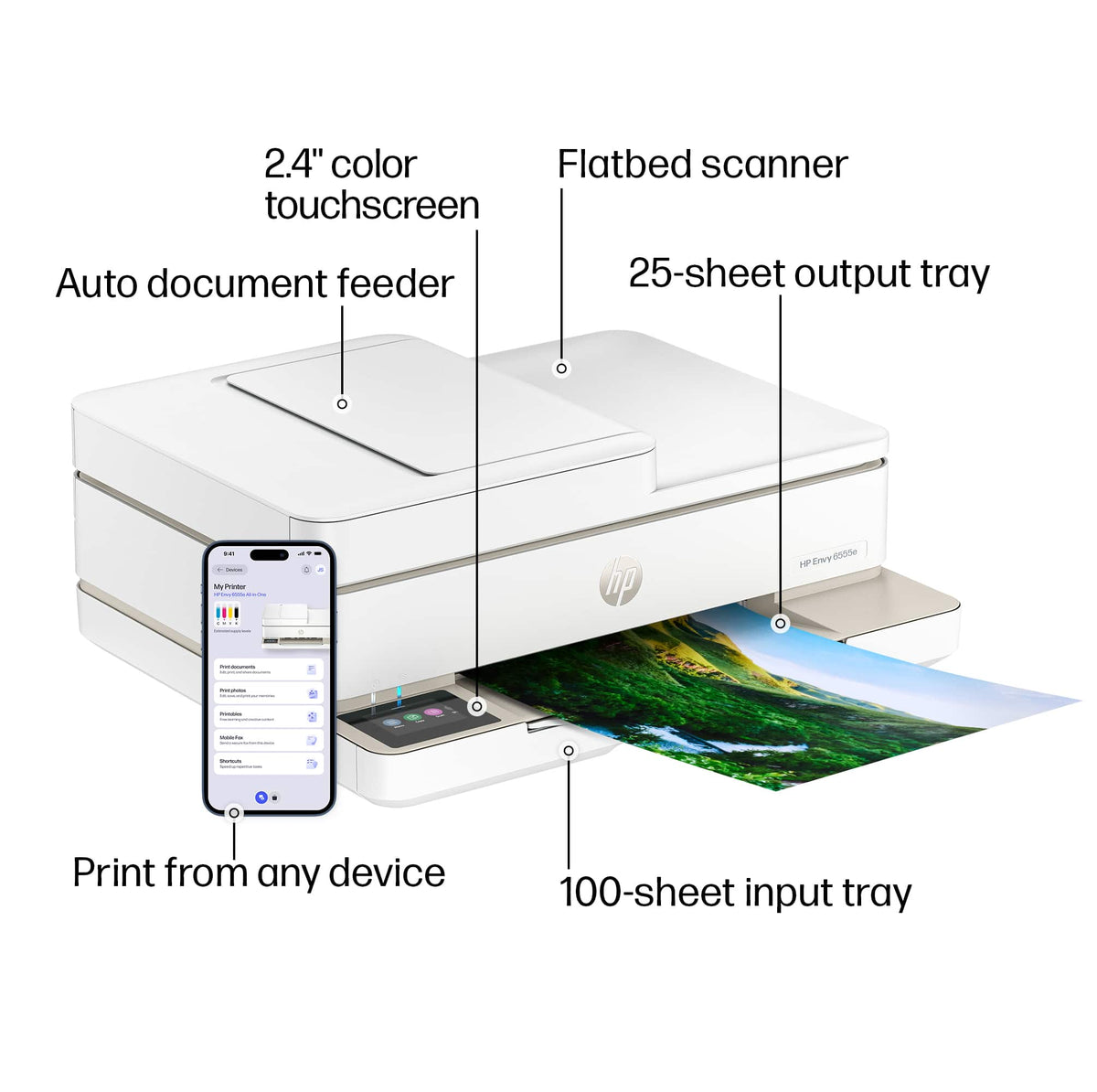 HP - Envy 6555e Wireless AI-Enabled All-in-One Inkjet Printer with 3 Months of Instant Ink - White