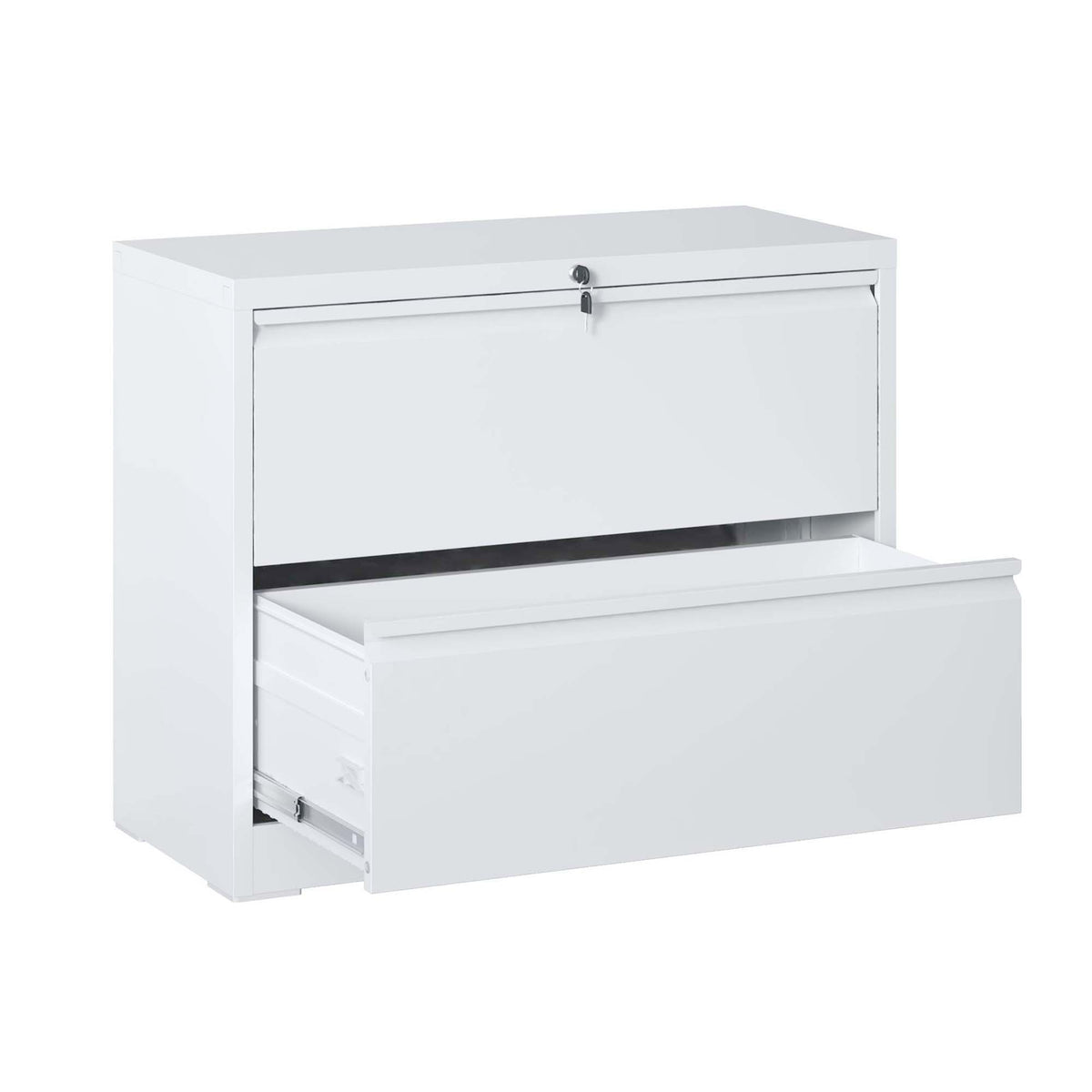 Archivador lateral de 2 cajones, archivador con cerradura y sistema antivuelco, almacenamiento resistente para archivos tamaño carta / legal / A4 - Blanco