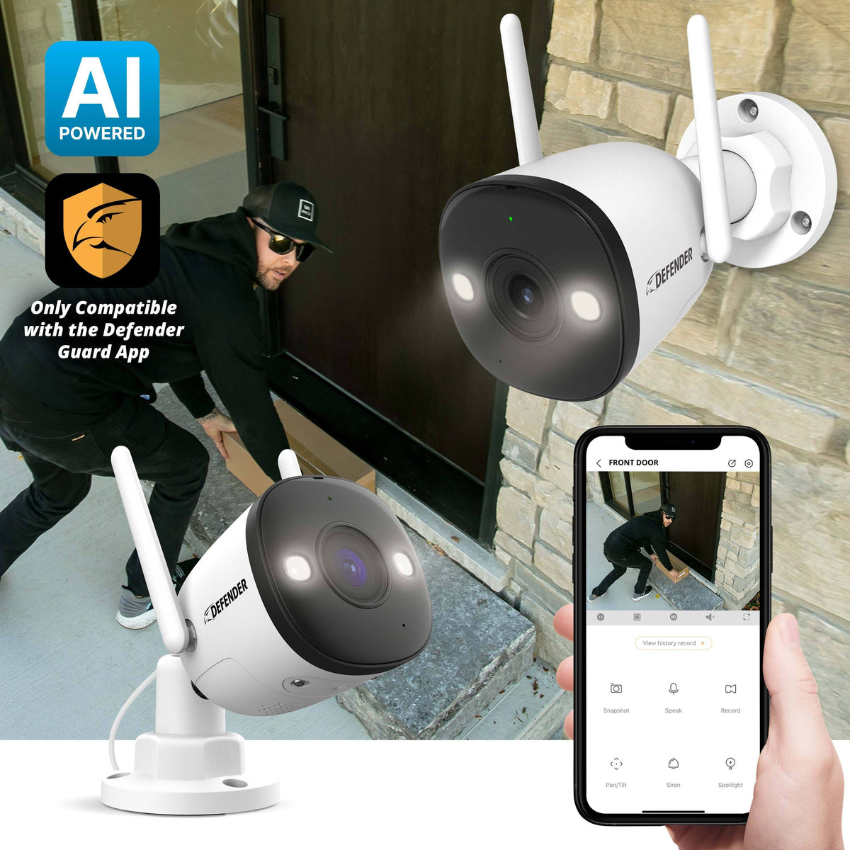 Defender - AI POWERED 4K Guard Pro Wi-Fi 6 Plug-in Power Security Camera - White