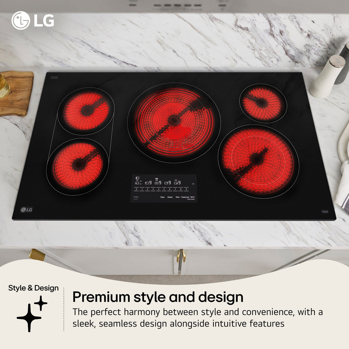 LG - 30-in Wide Built-In Electric Smart Cooktop with 5 Elements, Backlit SmoothTouch Glass Controls and 3.2kW Dual Element - Black