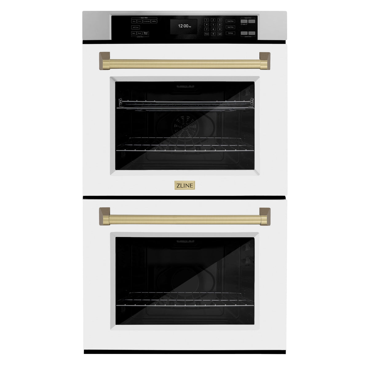 ZLINE - 30 in. Autograph Double Wall Oven w/ Air Fry and White Doors w/ Bronze Handles - Stainless Steel