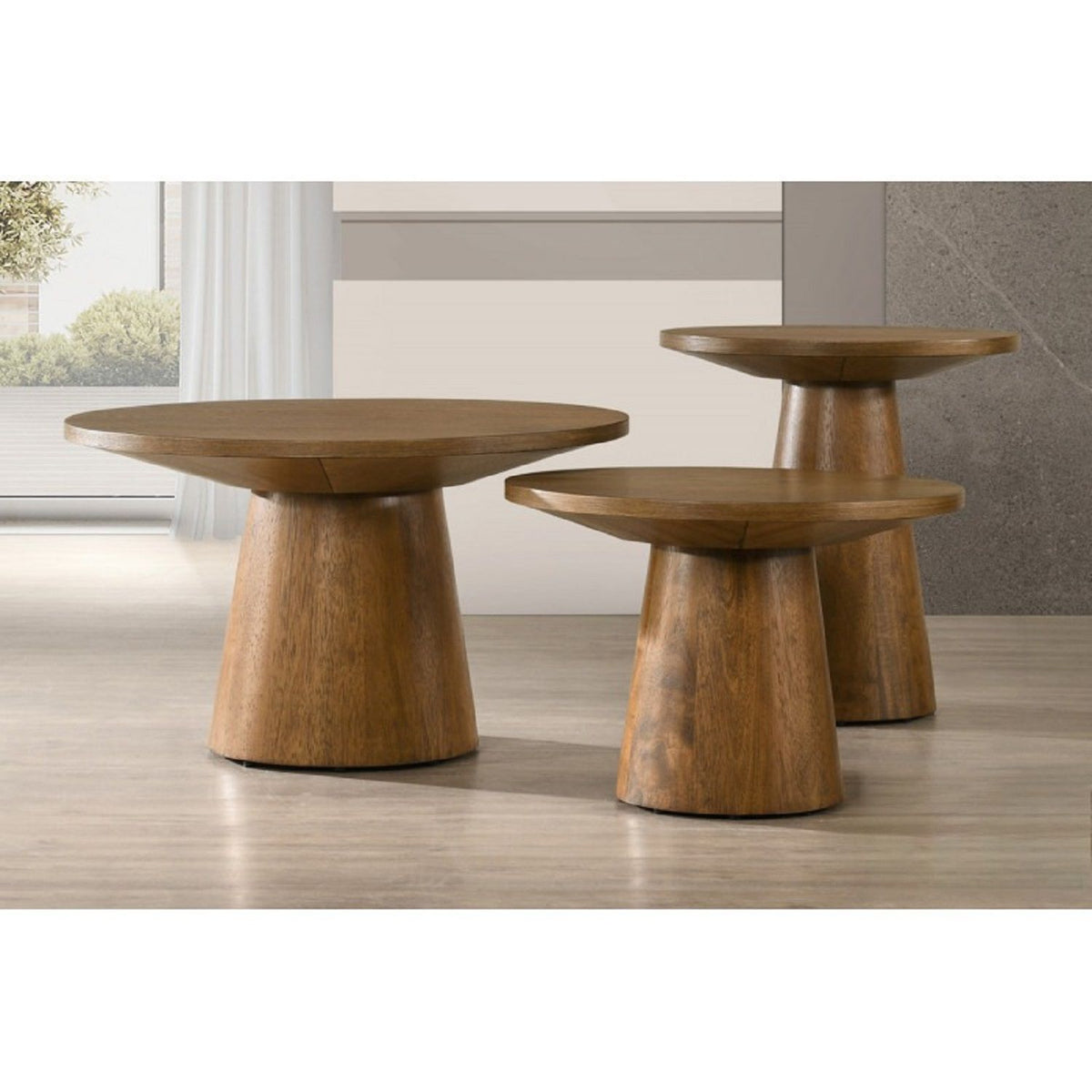 Mesa de consola redonda con base de pedestal