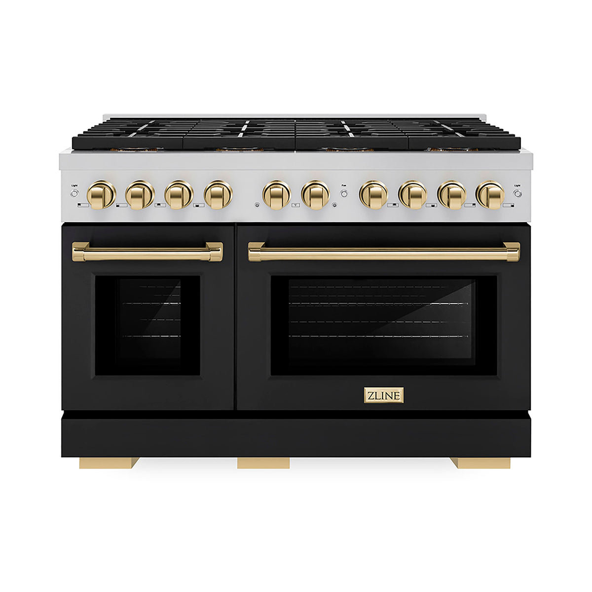 ZLINE - 48 in. Wide 8 Burner Autograph Paramount Dual Fuel Range w/ DuoPro Cooktop & Black Doors w/ Gold Accents - Stainless Steel with Black Matte Door