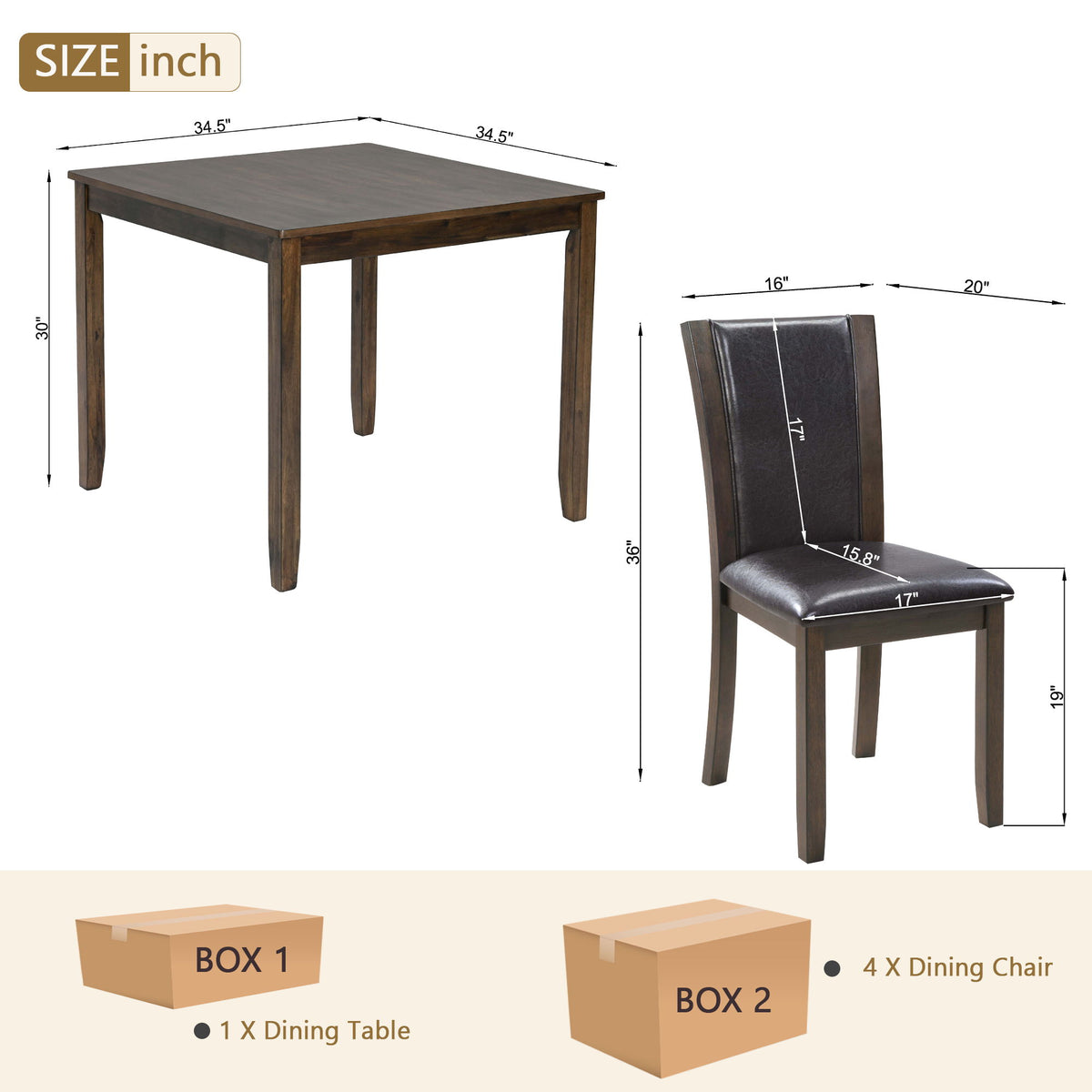 Juego de comedor de 5 piezas con sillas - Nogal oscuro