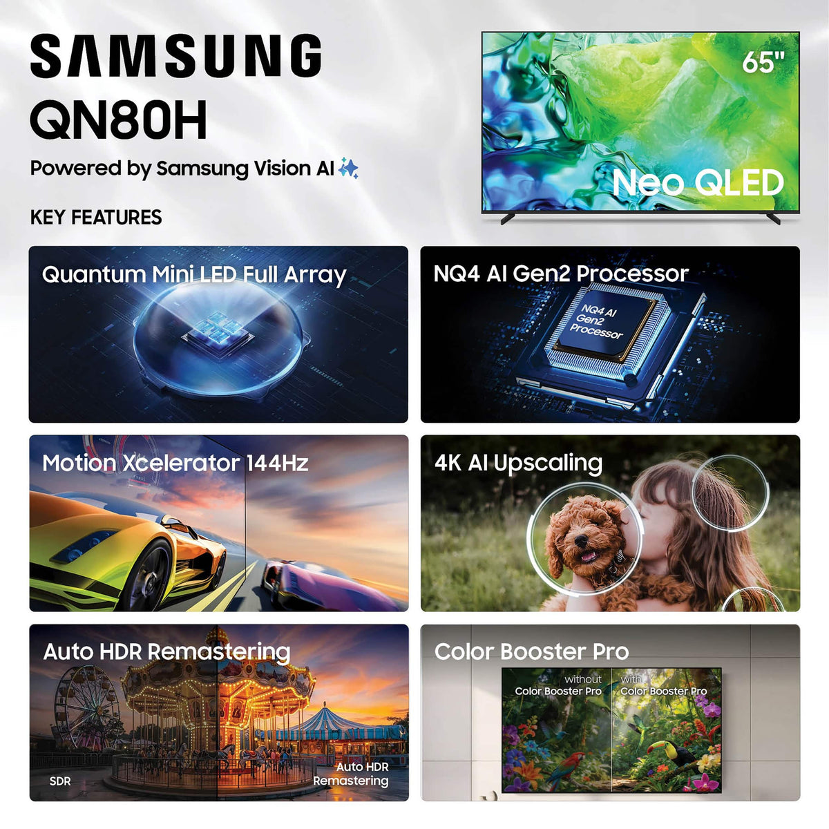 Samsung - 65” Class QN80H Series Neo QLED Mini LED 4K UHD SamsungVision AI Smart Tizen TV (2026)